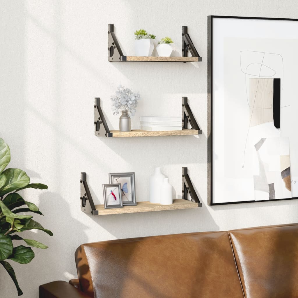 3-delige Wandschappenset bewerkt hout sonoma eikenkleurig Sonoma eiken