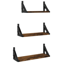 3-Delige Wandschappenset Bewerkt Hout Kleurig Gerookt eiken