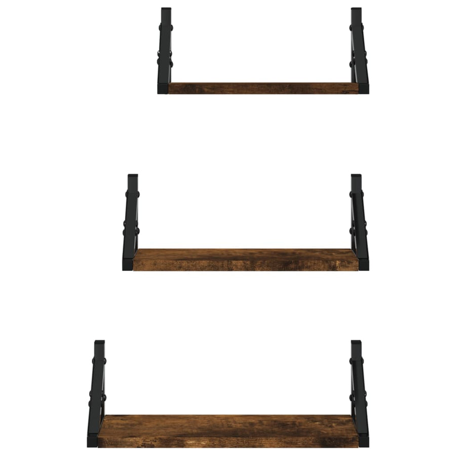 3-Delige Wandschappenset Bewerkt Hout Kleurig Gerookt eiken