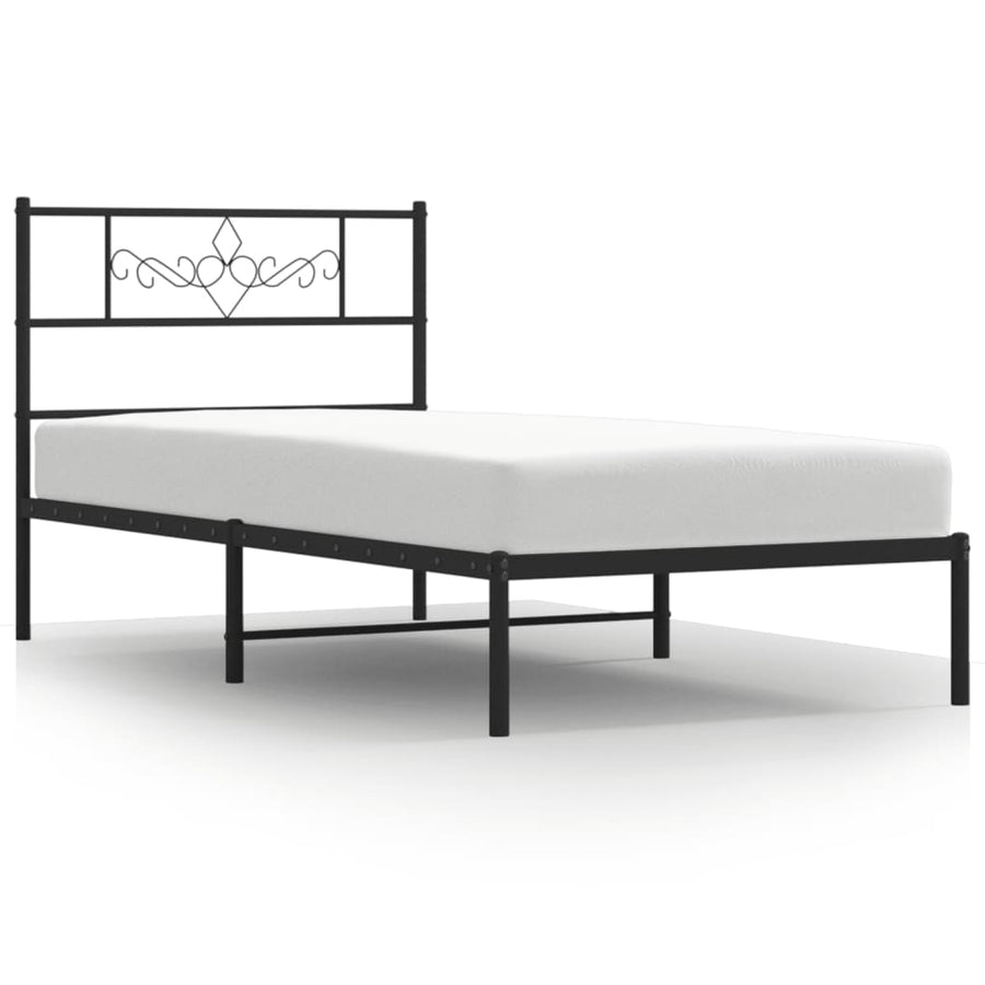 Bedframe met hoofdbord metaal zwart 90x190 cm 90 x 190 cm Zwart met hoofdbord
