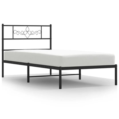 Bedframe met hoofdbord metaal zwart 90x200 cm 90 x 200 cm Zwart met hoofdbord