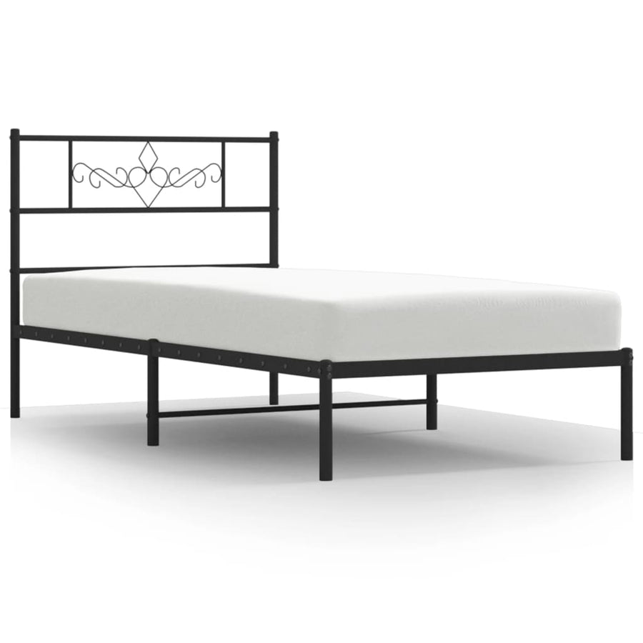 Bedframe met hoofdbord metaal zwart 90x200 cm 90 x 200 cm Zwart met hoofdbord
