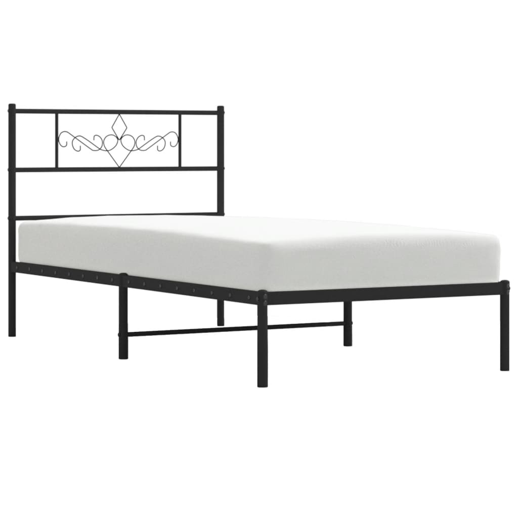 Bedframe met hoofdbord metaal zwart 90x200 cm 90 x 200 cm Zwart met hoofdbord