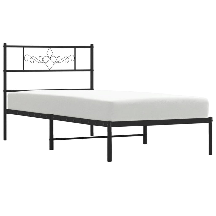 Bedframe met hoofdbord metaal zwart 90x200 cm 90 x 200 cm Zwart met hoofdbord