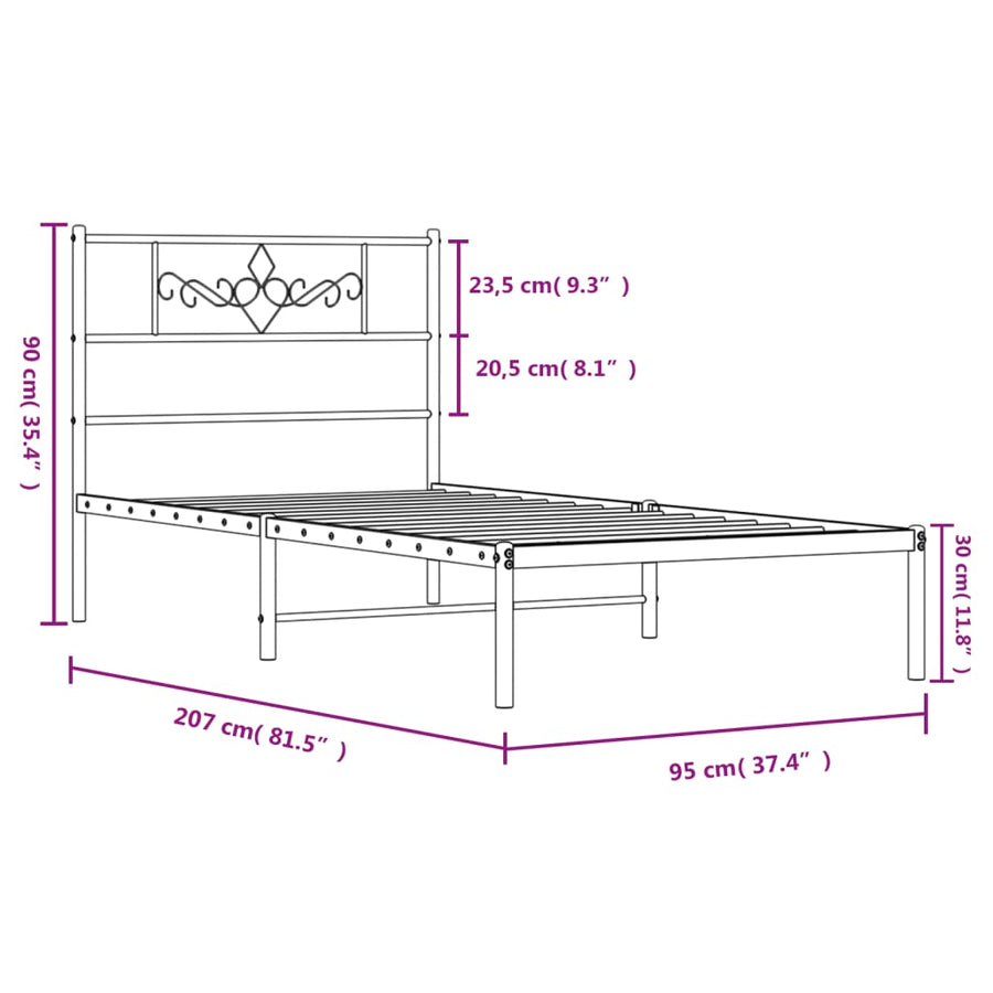 Bedframe met hoofdbord metaal zwart 90x200 cm 90 x 200 cm Zwart met hoofdbord
