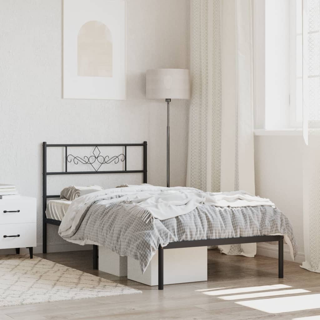Bedframe met hoofdbord metaal zwart 90x200 cm 90 x 200 cm Zwart met hoofdbord
