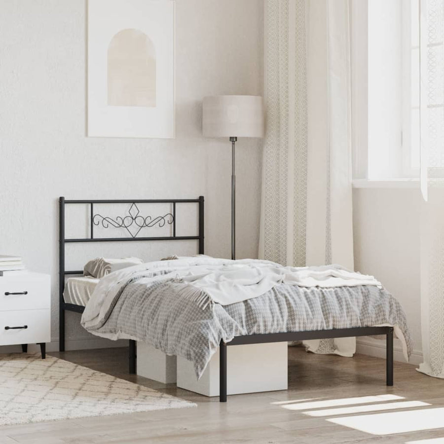 Bedframe met hoofdbord metaal zwart 90x200 cm 90 x 200 cm Zwart met hoofdbord