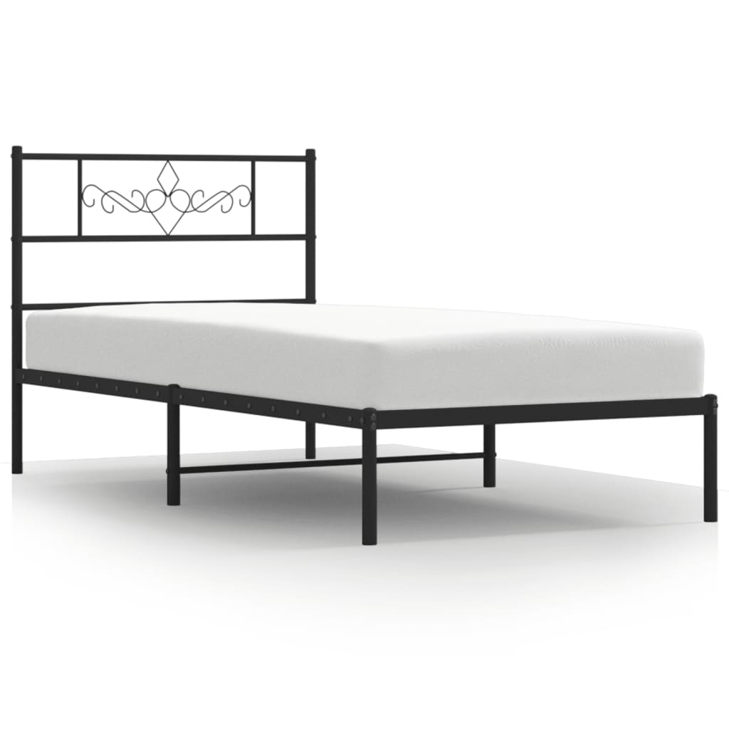 Bedframe met hoofdbord metaal zwart 100x190 cm 100 x 190 cm Zwart met hoofdbord