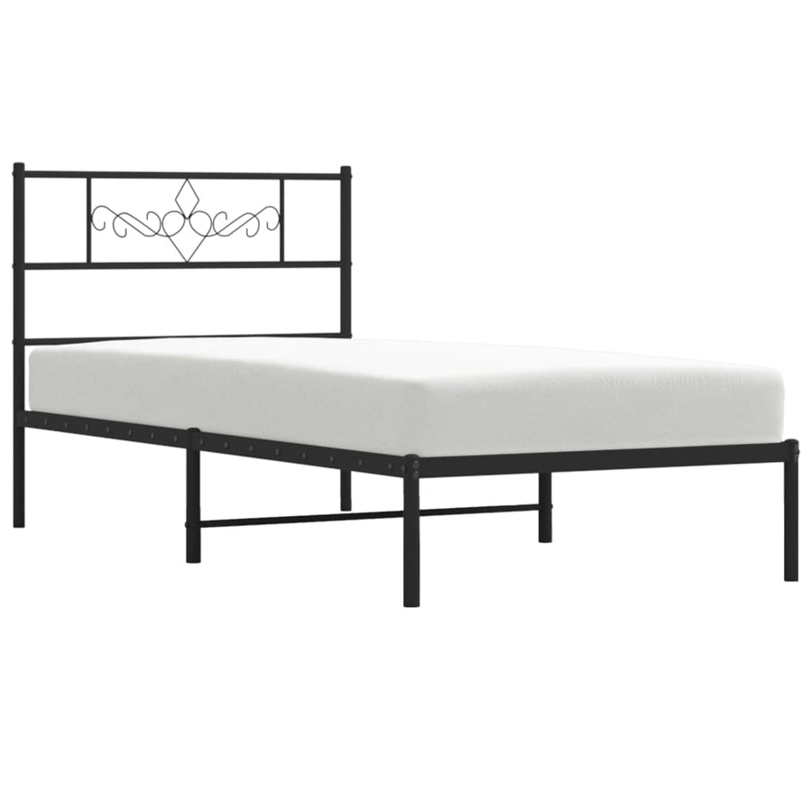Bedframe met hoofdbord metaal zwart 100x190 cm 100 x 190 cm Zwart met hoofdbord