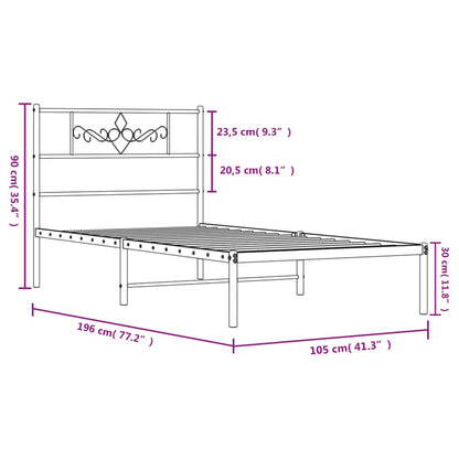 Bedframe met hoofdbord metaal zwart 100x190 cm 100 x 190 cm Zwart met hoofdbord