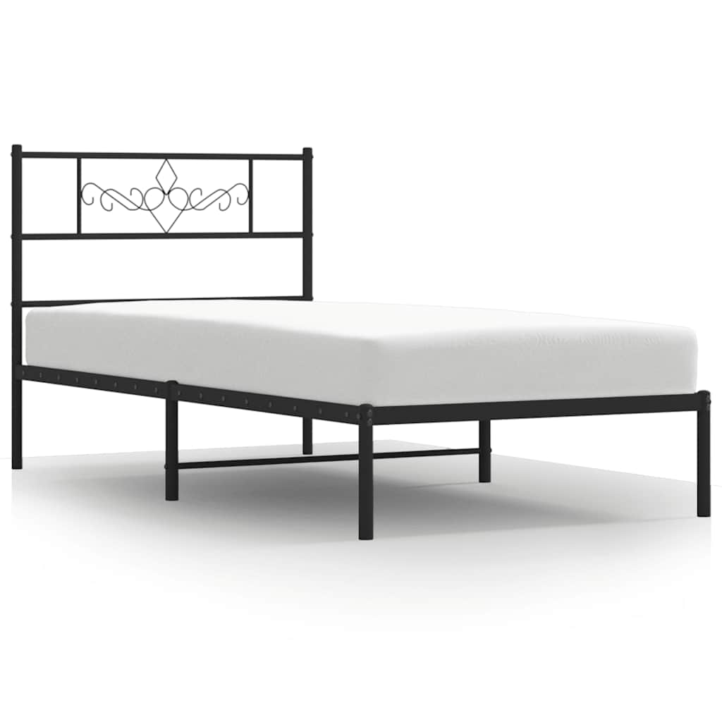Bedframe met hoofdbord metaal zwart 100x200 cm