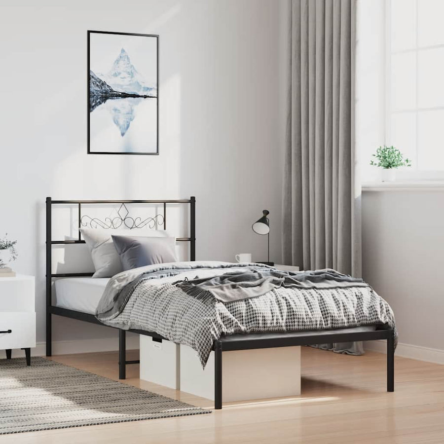 Bedframe met hoofdbord metaal zwart 100x200 cm