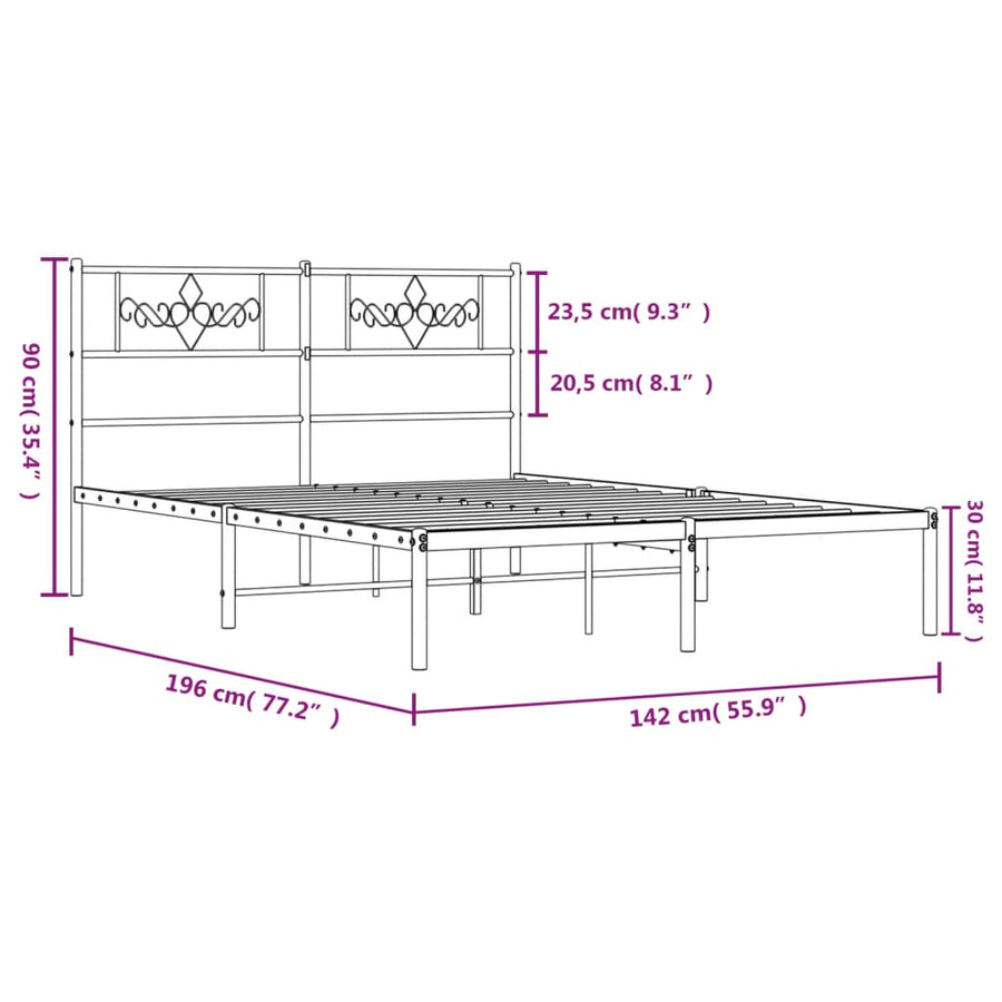 Bedframe met hoofdbord metaal zwart 135x190 cm 135 x 190 cm Zwart met hoofdbord