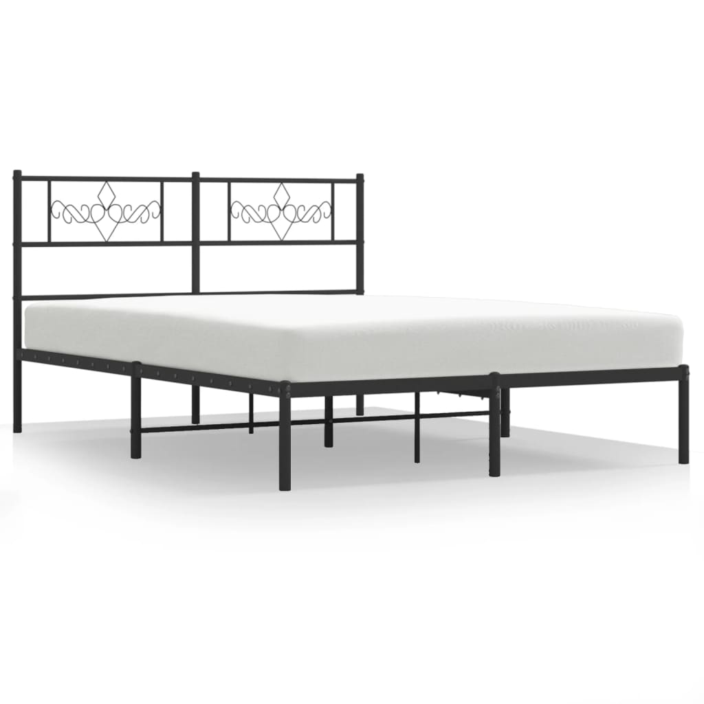 Bedframe met hoofdbord metaal zwart 140x200 cm 140 x 200 cm Zwart met hoofdbord