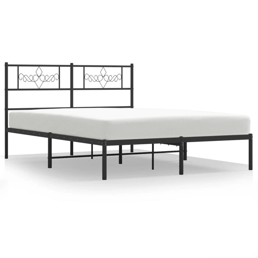 Bedframe met hoofdbord metaal zwart 140x200 cm 140 x 200 cm Zwart met hoofdbord