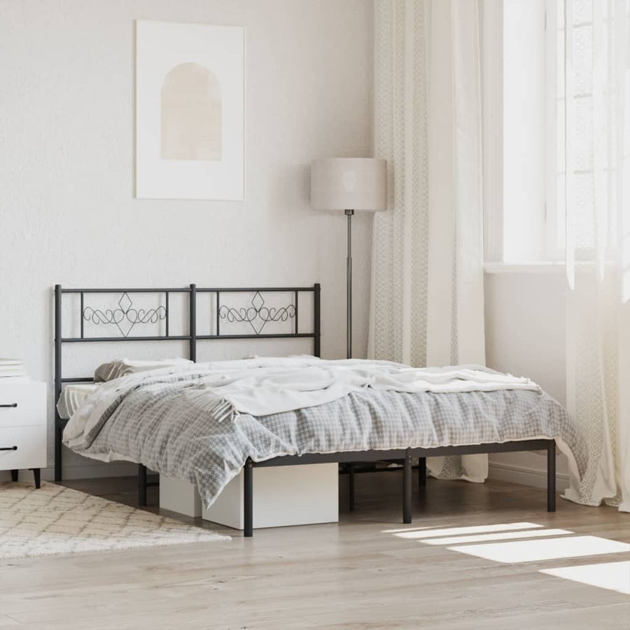 Bedframe met hoofdbord metaal zwart 140x200 cm 140 x 200 cm Zwart met hoofdbord