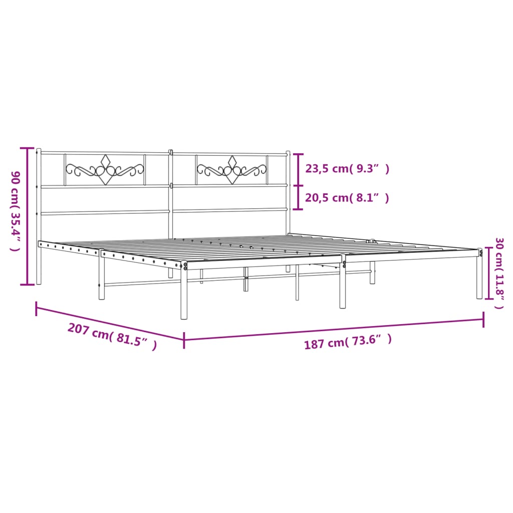 Bedframe met hoofdbord metaal zwart 180x200 cm 180 x 200 cm Zwart met hoofdbord