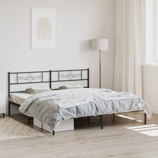 Bedframe met hoofdbord metaal zwart 200x200 cm 200 x 200 cm Zwart met hoofdbord