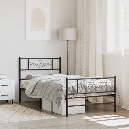 Bedframe met hoofd- en voeteneinde metaal zwart 75x190 cm 75 x 190 cm Zwart met hoofdbord & voetbord