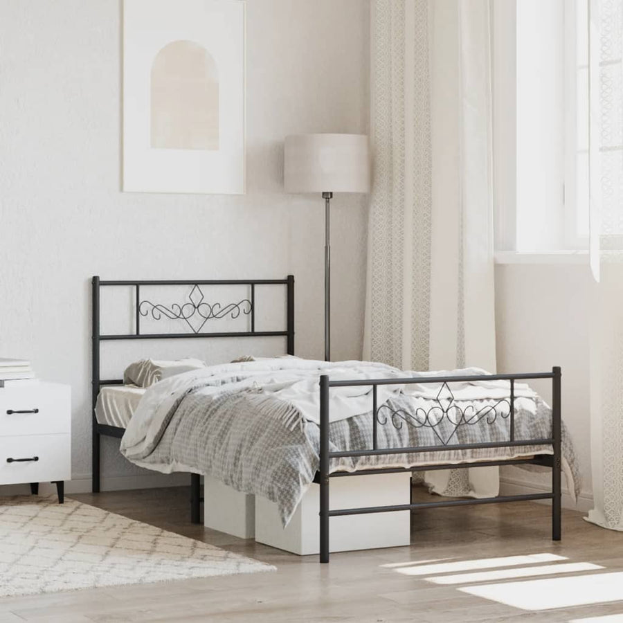 Bedframe met hoofd- en voeteneinde metaal zwart 75x190 cm 75 x 190 cm Zwart met hoofdbord & voetbord