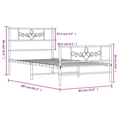 Bedframe met hoofd- en voeteneinde metaal zwart 80x200 cm 80 x 200 cm Zwart met hoofdbord & voetbord