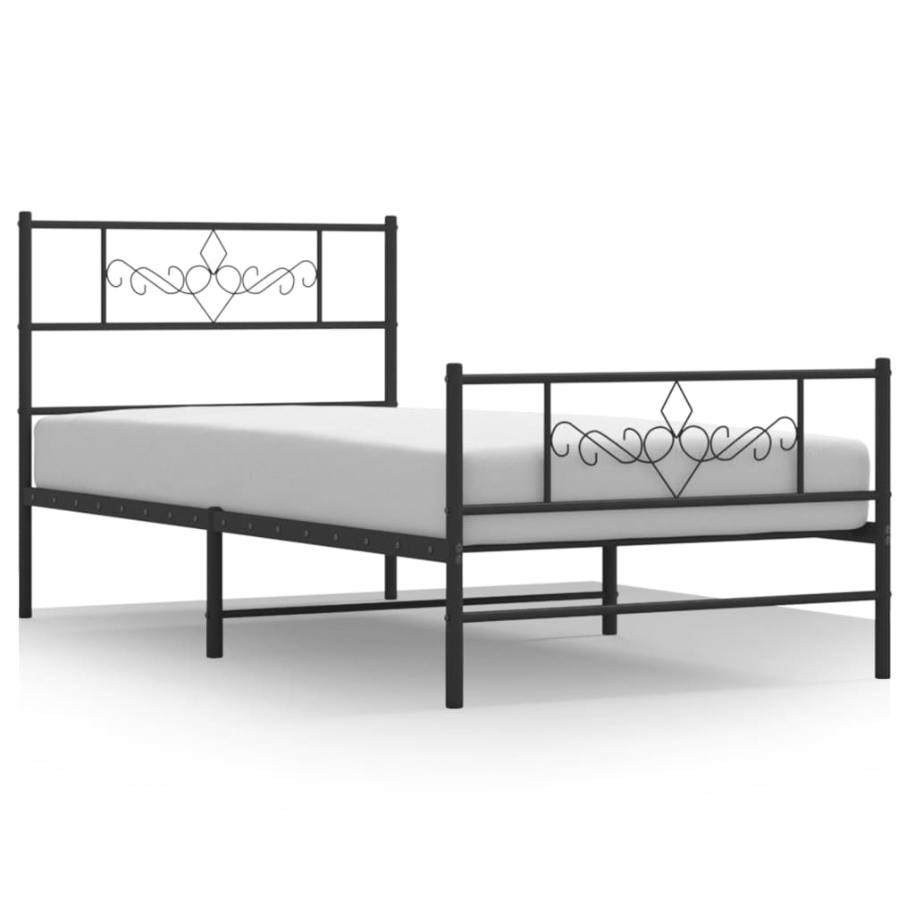 Bedframe met hoofd- en voeteneinde metaal zwart 90x190 cm 90 x 190 cm Zwart met hoofdbord & voetbord
