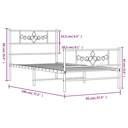 Bedframe met hoofd- en voeteneinde metaal zwart 90x190 cm 90 x 190 cm Zwart met hoofdbord & voetbord