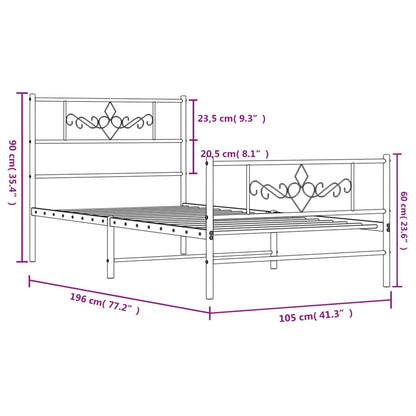 Bedframe met hoofd- en voeteneinde metaal zwart 100x190 cm 100 x 190 cm Zwart