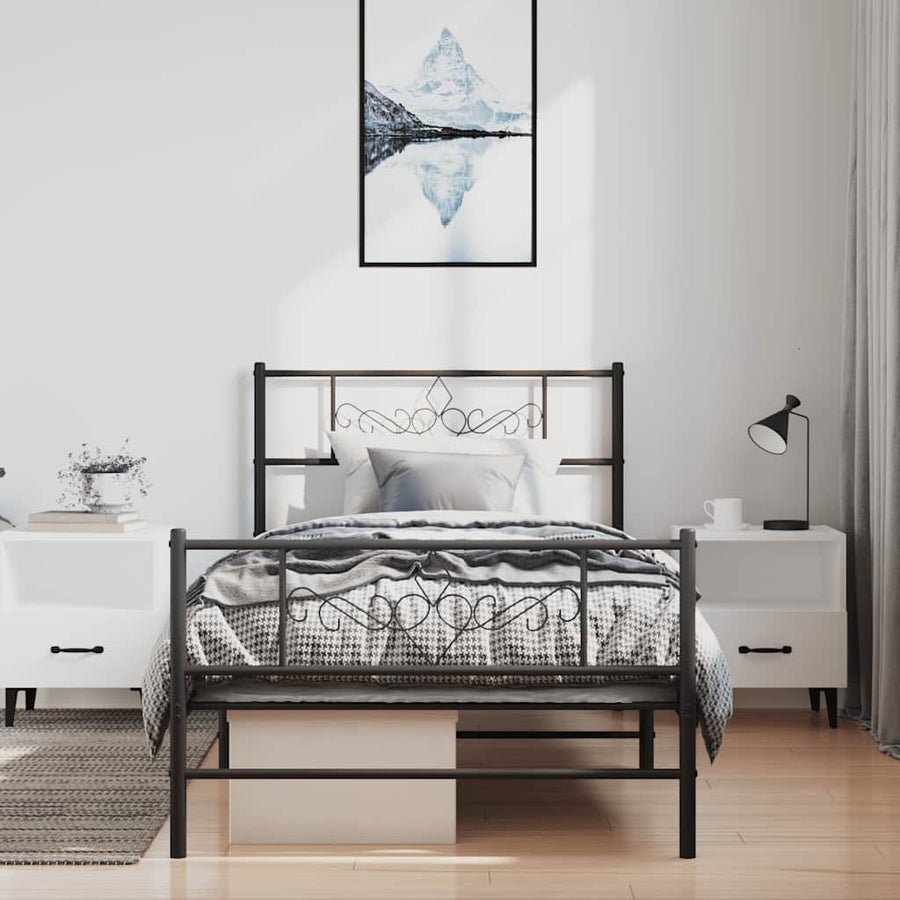 Bedframe met hoofd- en voeteneinde metaal zwart 100x200 cm