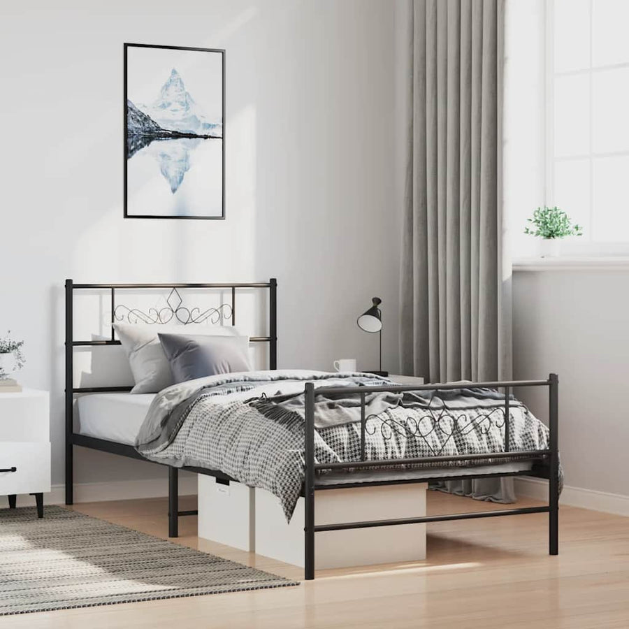 Bedframe met hoofd- en voeteneinde metaal zwart 100x200 cm
