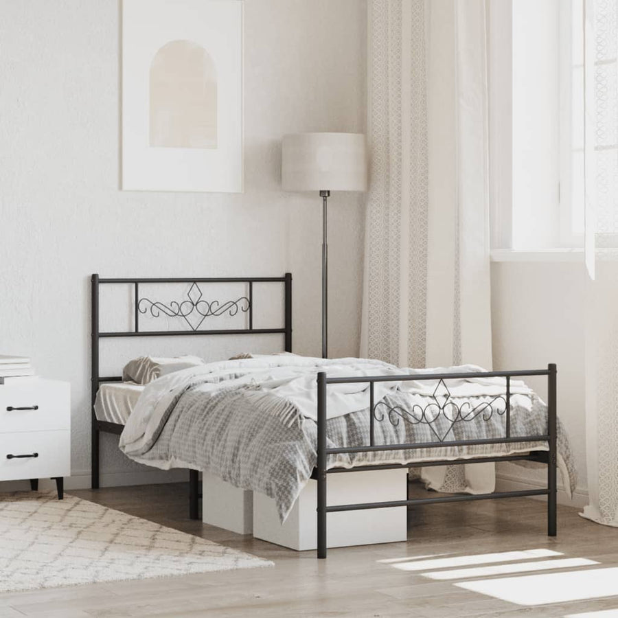 Bedframe met hoofd- en voeteneinde metaal zwart 107x203 cm 107 x 203 cm Zwart met hoofdbord & voetbord