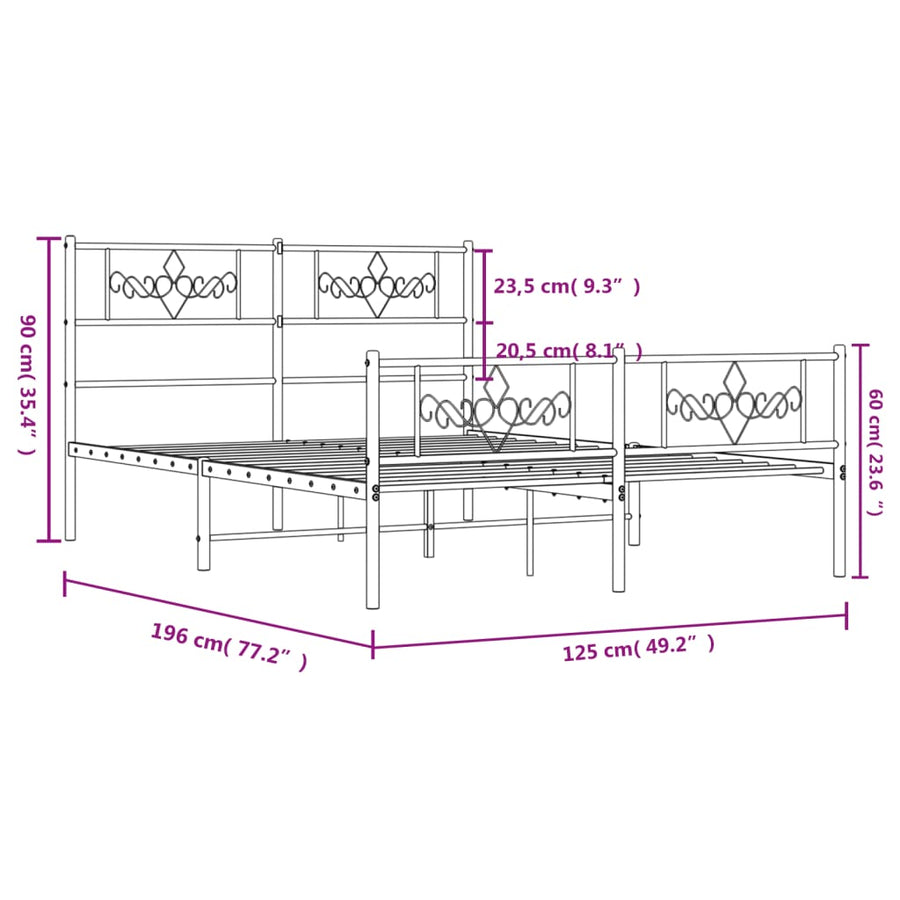 Bedframe met hoofd- en voeteneinde metaal zwart 120x190 cm 120 x 190 cm Zwart met hoofdbord & voetbord