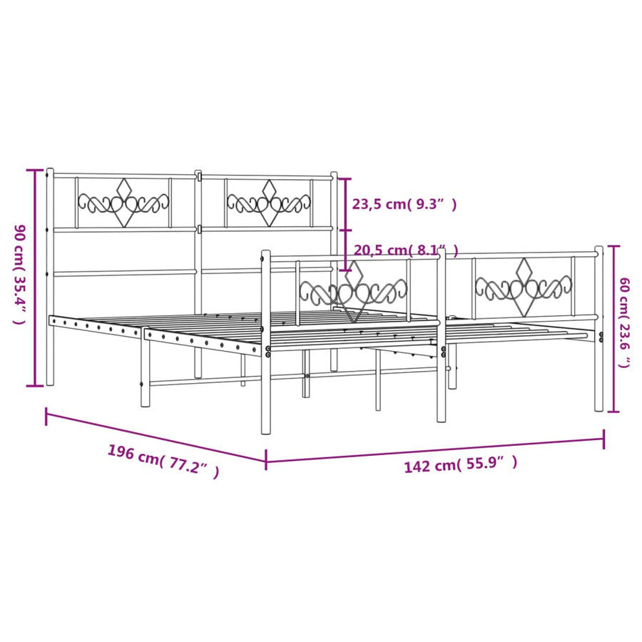 Bedframe met hoofd- en voeteneinde metaal zwart 135x190 cm 135 x 190 cm Zwart