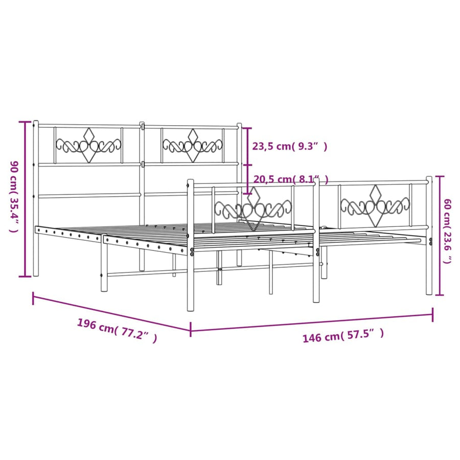 Bedframe met hoofd- en voeteneinde metaal zwart 140x190 cm 140 x 190 cm Zwart