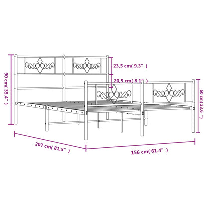 Bedframe met hoofd- en voeteneinde metaal zwart 150x200 cm 150 x 200 cm Zwart