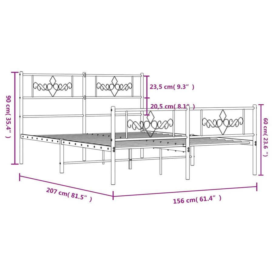 Bedframe met hoofd- en voeteneinde metaal zwart 150x200 cm 150 x 200 cm Zwart