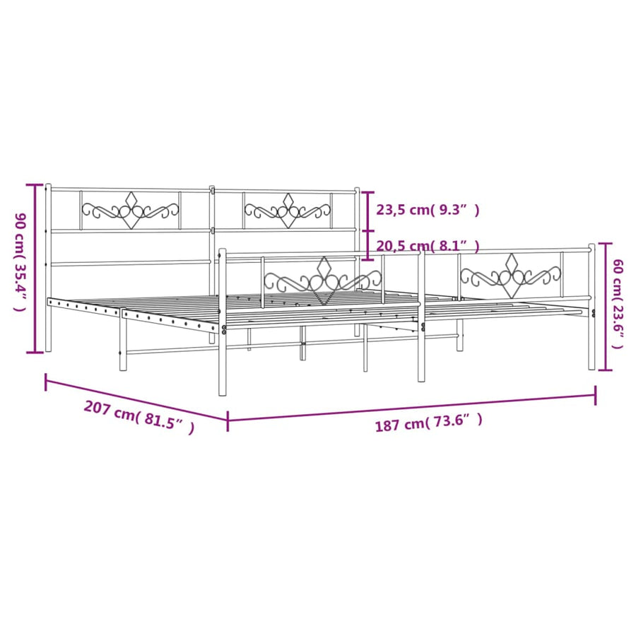 Bedframe met hoofd- en voeteneinde metaal zwart 180x200 cm 180 x 200 cm Zwart met hoofdbord & voetbord