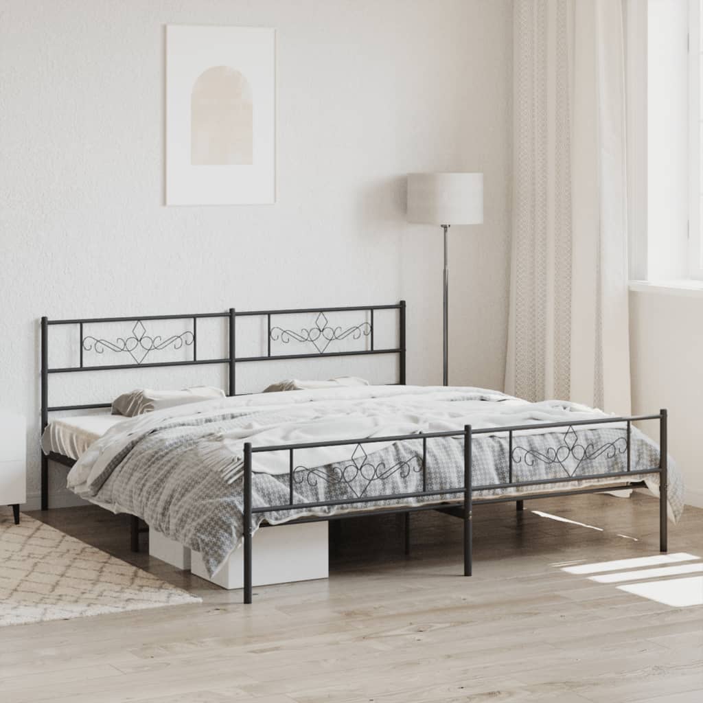Bedframe met hoofd- en voeteneinde metaal zwart 193x203 cm 193 x 203 cm Zwart