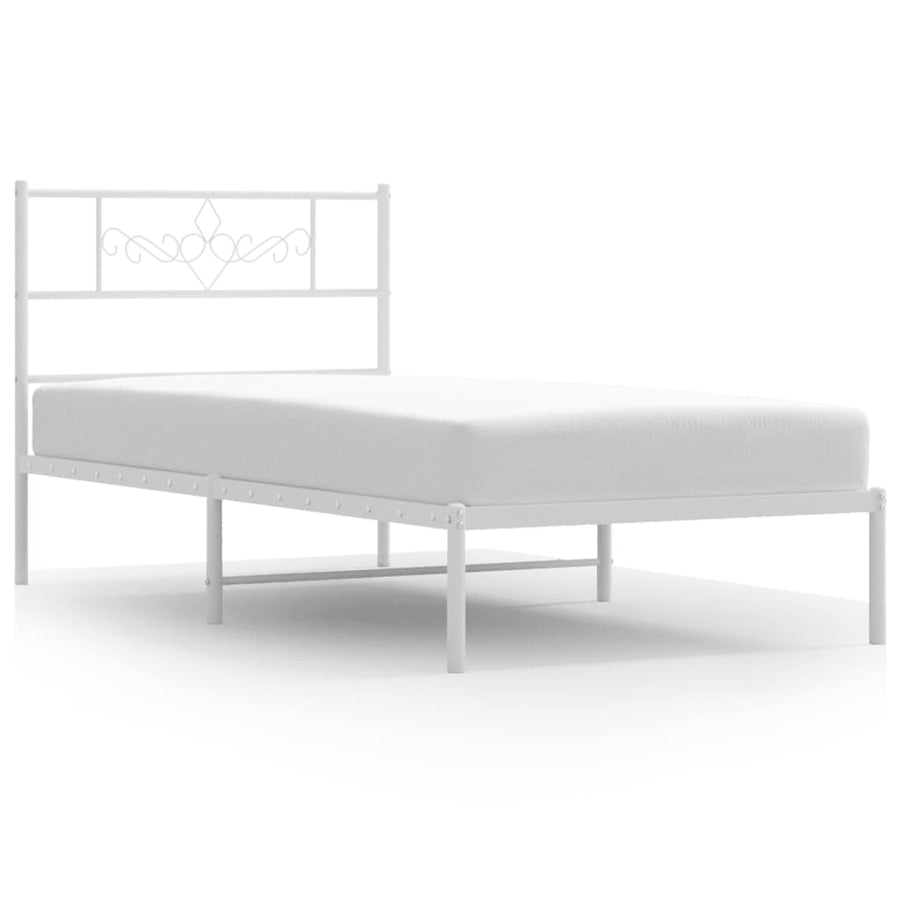 Bedframe met hoofdbord metaal wit 75 x 190 cm Wit met hoofdbord