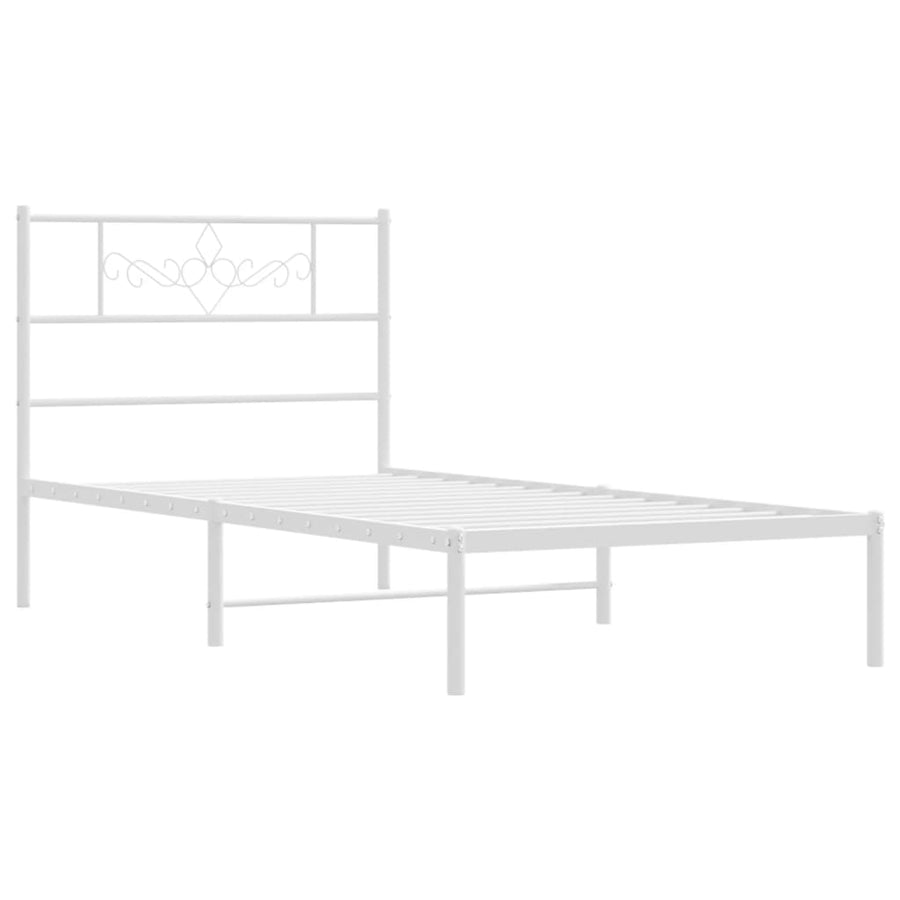 Bedframe met hoofdbord metaal wit 75 x 190 cm Wit met hoofdbord