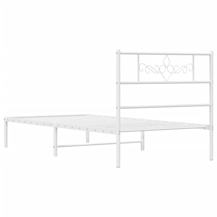 Bedframe met hoofdbord metaal wit 75 x 190 cm Wit met hoofdbord