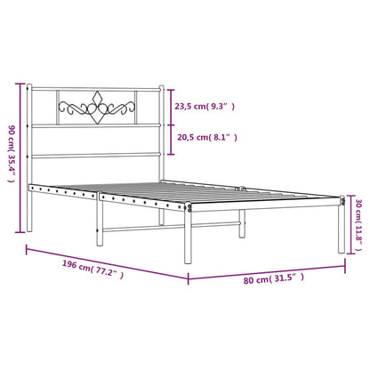 Bedframe met hoofdbord metaal wit 75 x 190 cm Wit met hoofdbord