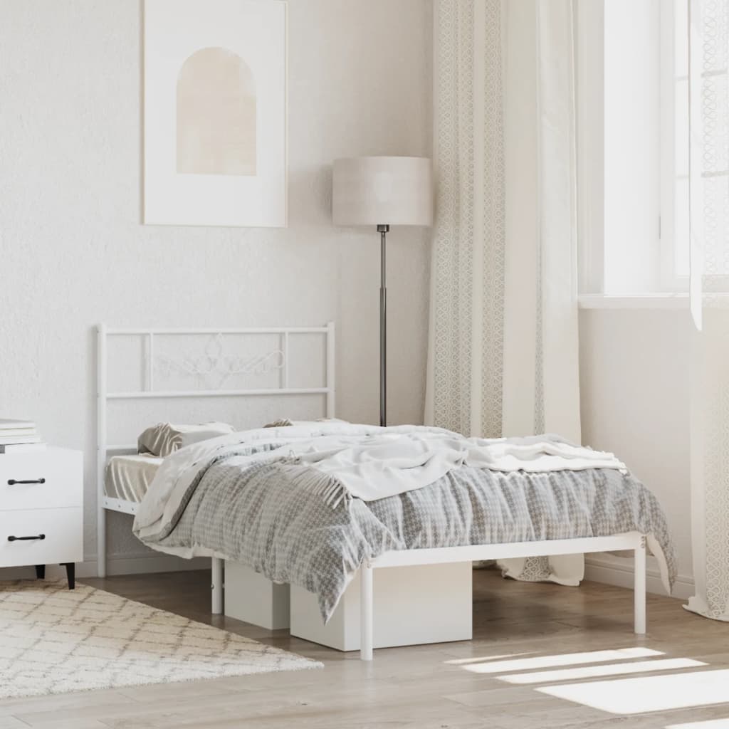 Bedframe met hoofdbord metaal wit 75 x 190 cm Wit met hoofdbord