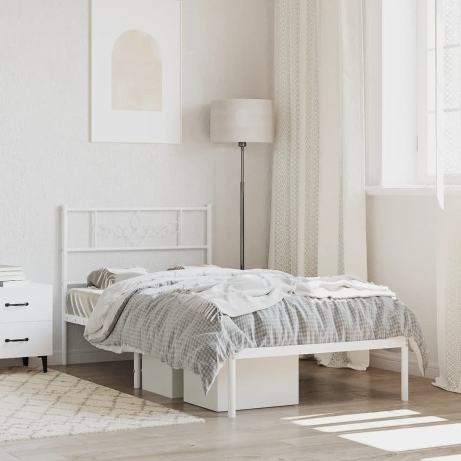 Bedframe met hoofdbord metaal wit 75 x 190 cm Wit met hoofdbord