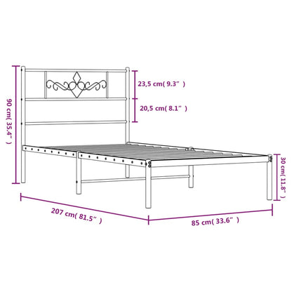 Bedframe met hoofdbord metaal wit 80x200 cm 80 x 200 cm Wit met hoofdbord