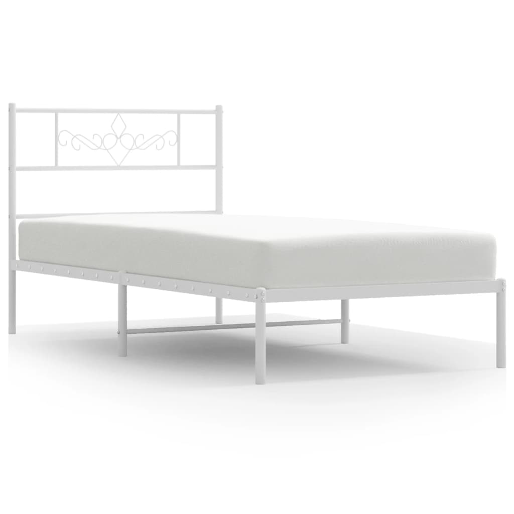 Bedframe met hoofdbord metaal wit 90x190 cm 90 x 190 cm Wit met hoofdbord