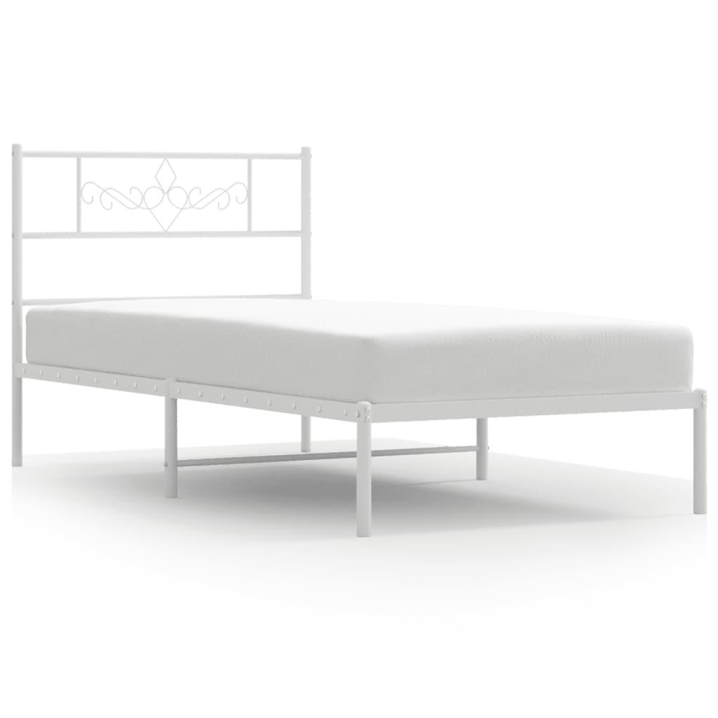 Bedframe met hoofdbord metaal wit 100x190 cm 100 x 190 cm Wit met hoofdbord