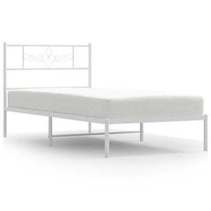 Bedframe met hoofdbord metaal wit 107x203 cm 107 x 203 cm Wit met hoofdbord