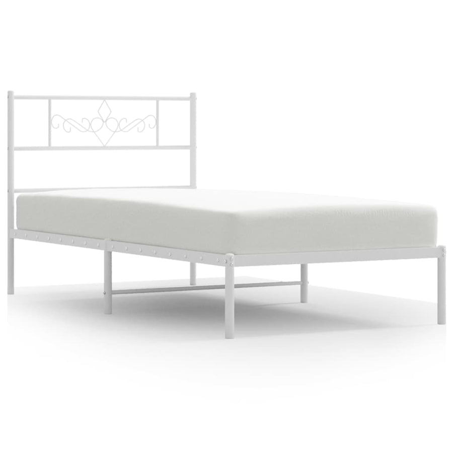 Bedframe met hoofdbord metaal wit 107x203 cm 107 x 203 cm Wit met hoofdbord