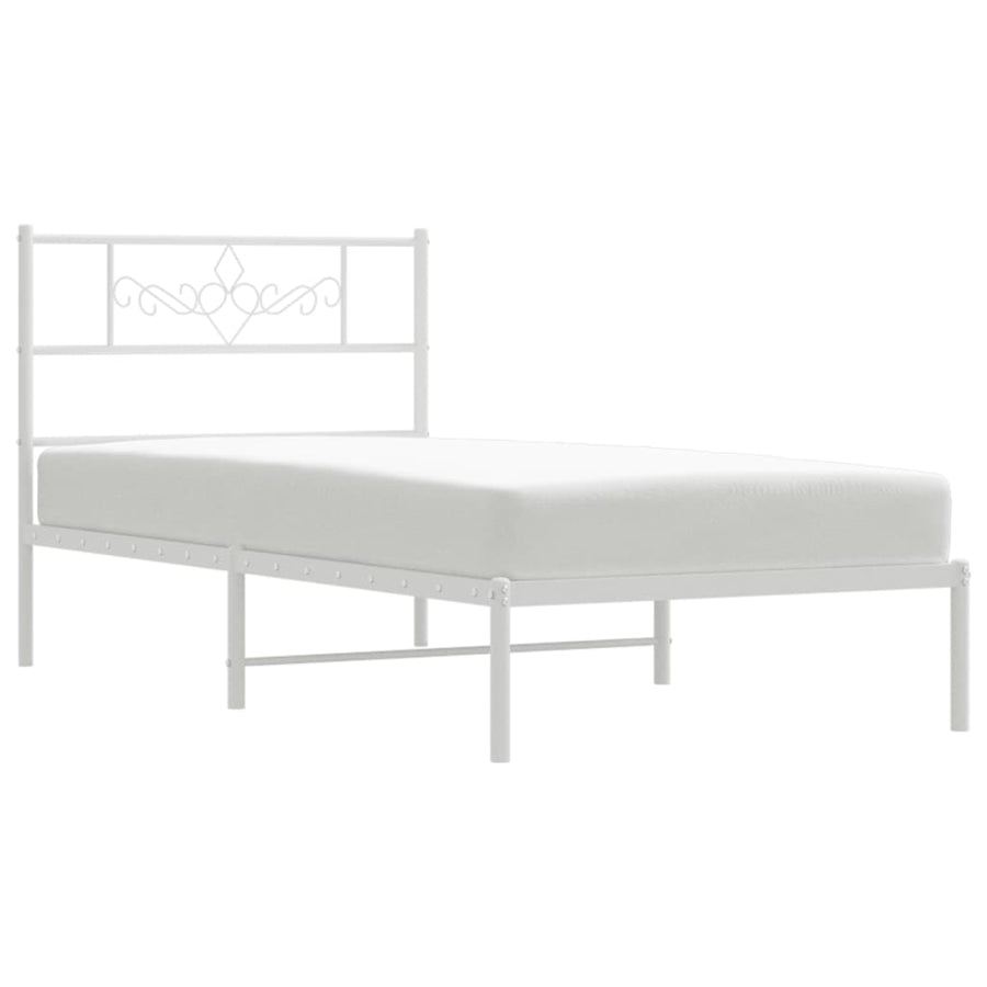 Bedframe met hoofdbord metaal wit 107x203 cm 107 x 203 cm Wit met hoofdbord
